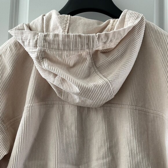 Hollister Womens Hooded Cropped Zip-Up Jacket M Beige & White - Picture 7 of 7